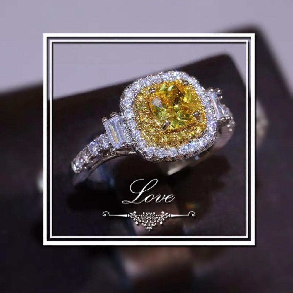 ❤️027❤️ 3Ct Canary Diamond 14k White Gold Engagement Statement Ring